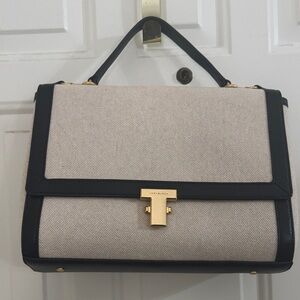 Tory Burch Two-Tone Satchel in Black and Cream